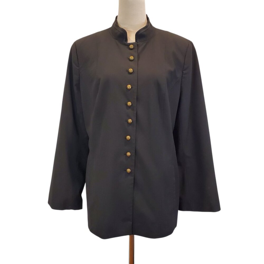 J. JILL Military style Jacket Button-front Stretch Blazer Mandarin Collar Black